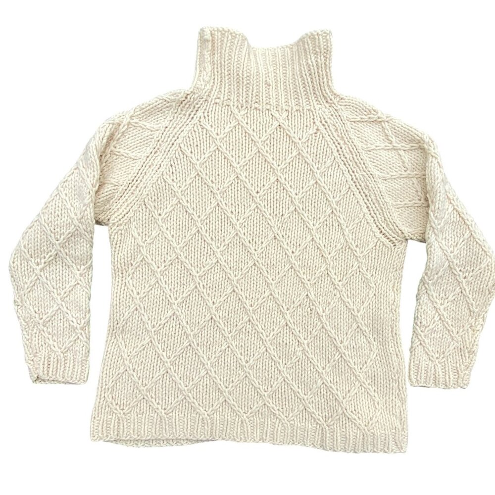 Vintage Colebrook Hand Knit Italy Cable Knit Sweater Cream Nautical Mock Neck-S